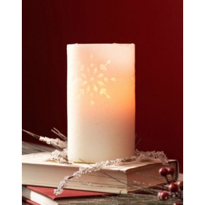 The Holiday Aisle Glitter Snowflake Cut-Out Battery Operated Flameless LED Wax Christmas Pillar Candle THDA7205